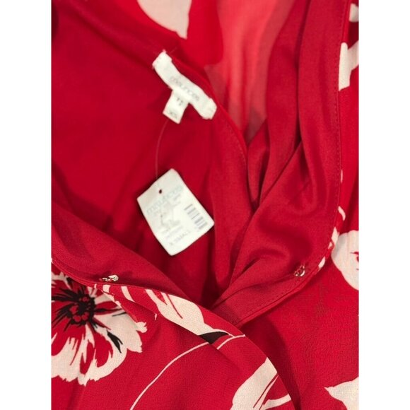 MauricesX-Small Womens Floral Wrap Dress Red White Ruffle Sleeve Maxi Sheer Over - Picture 9 of 10